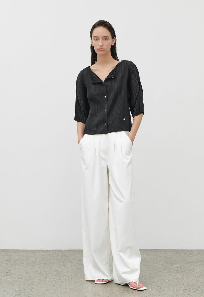 Pleats Boat Neck Half Cardigan