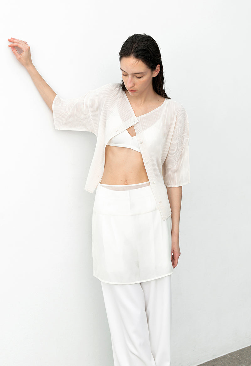 Pleats Boat Neck Half Cardigan