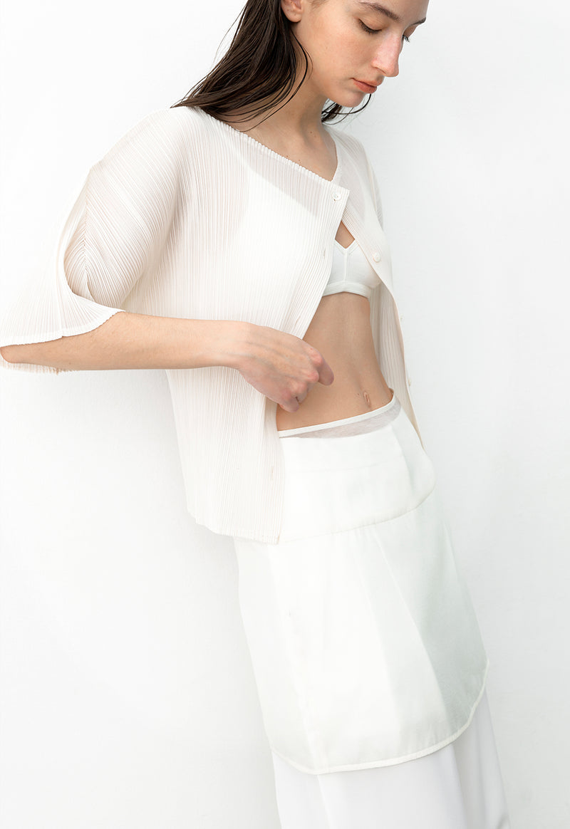 Pleats Boat Neck Half Cardigan