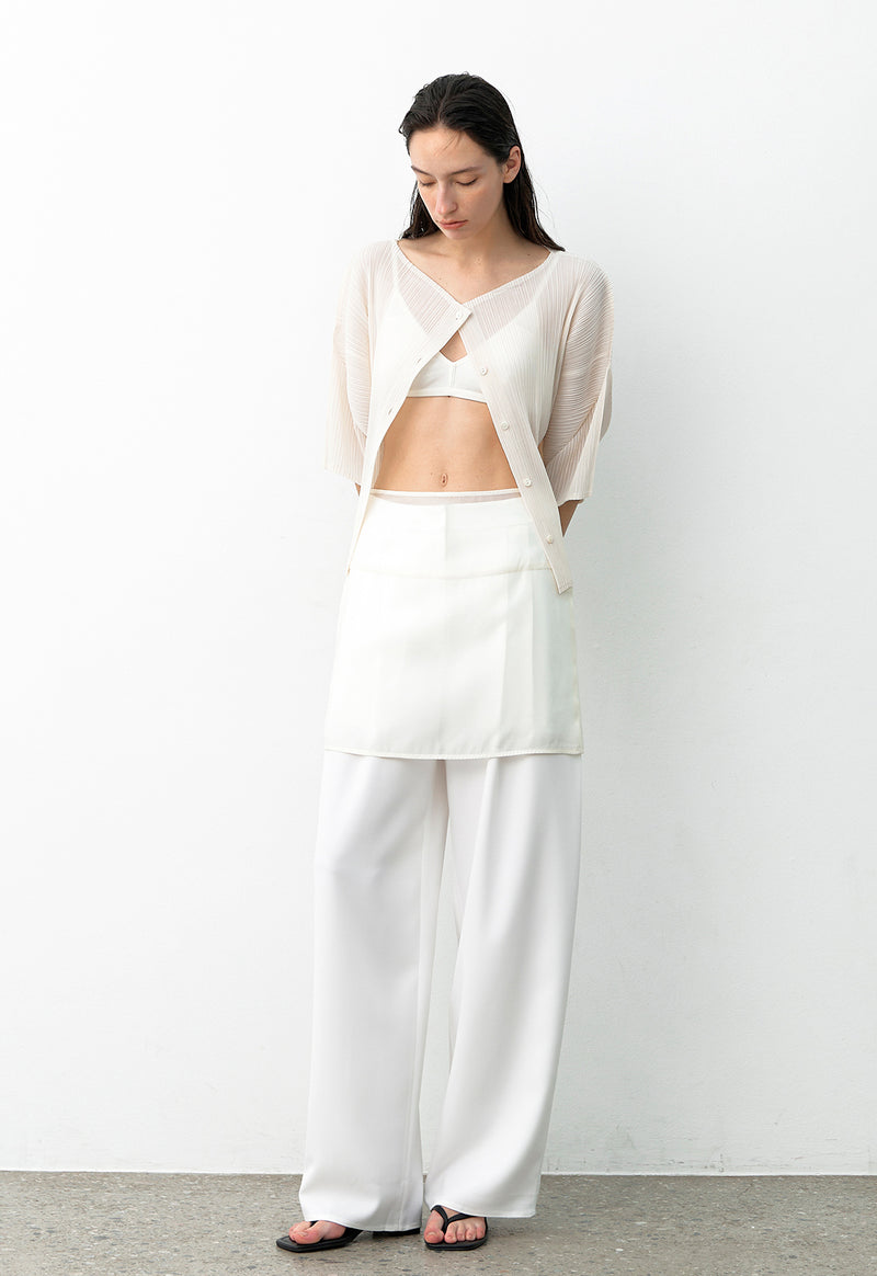 Pleats Boat Neck Half Cardigan