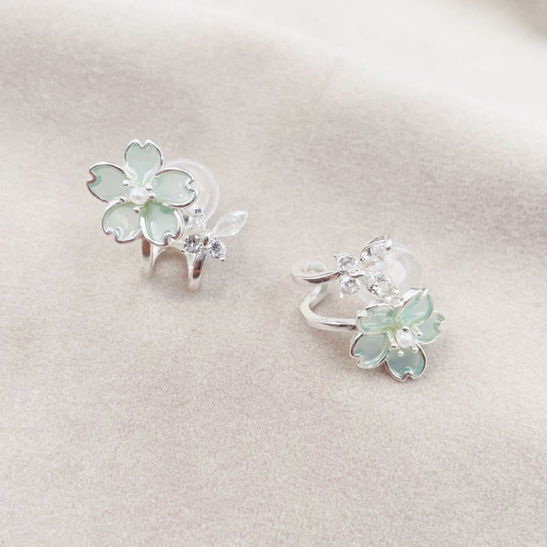 Green Flower and Butterfly Earrings
