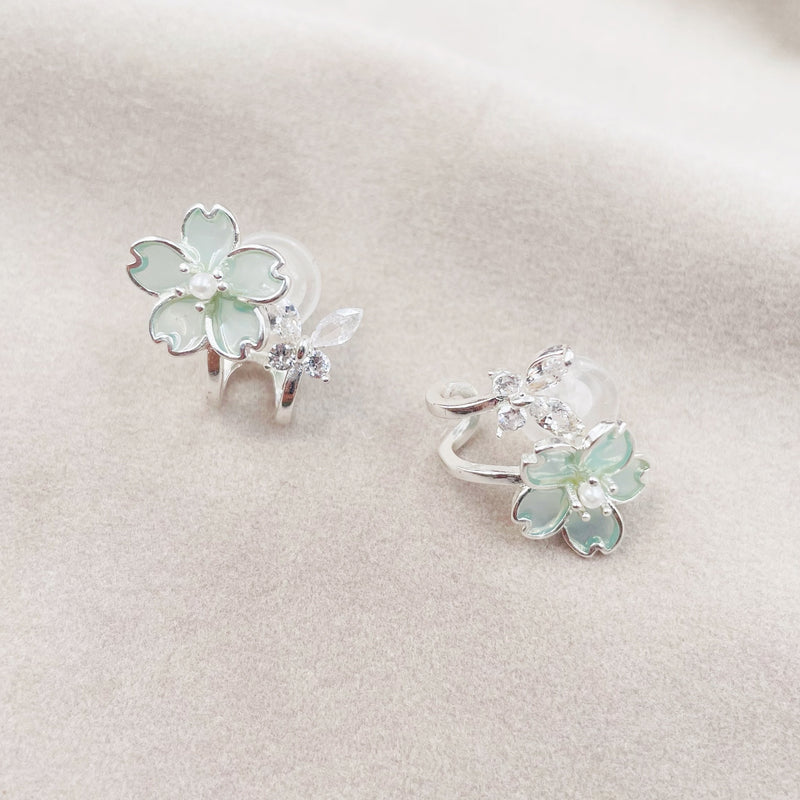 Green Flower and Butterfly Earrings