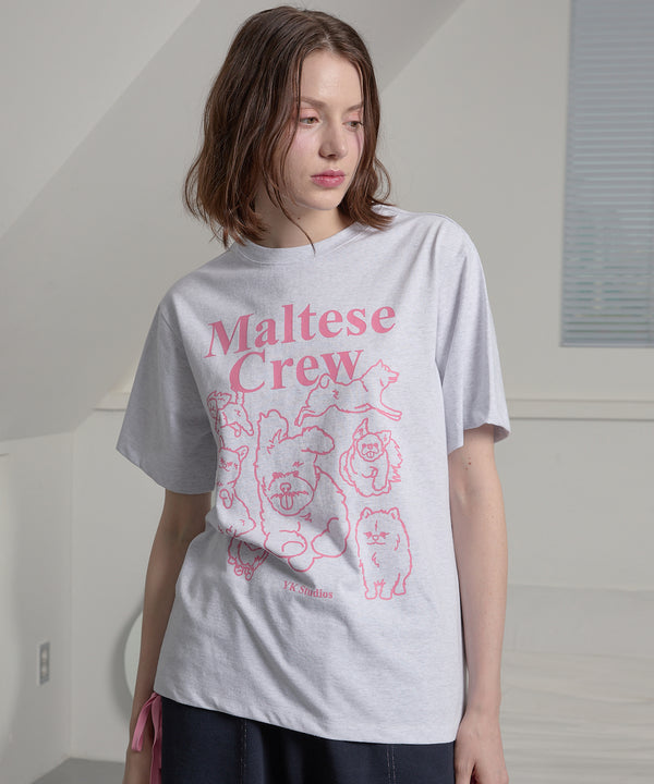 Maltese Crew Line Graphic Half Sleeve T-shirt Melange White