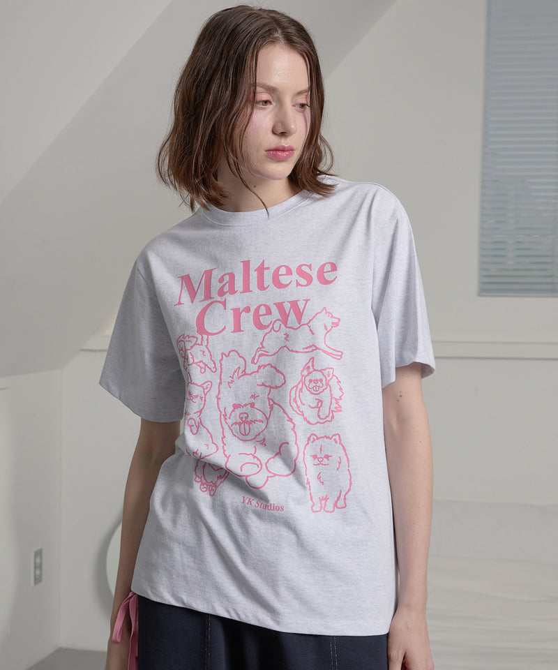 Maltese Crew Line Graphic Half Sleeve T-shirt Melange White
