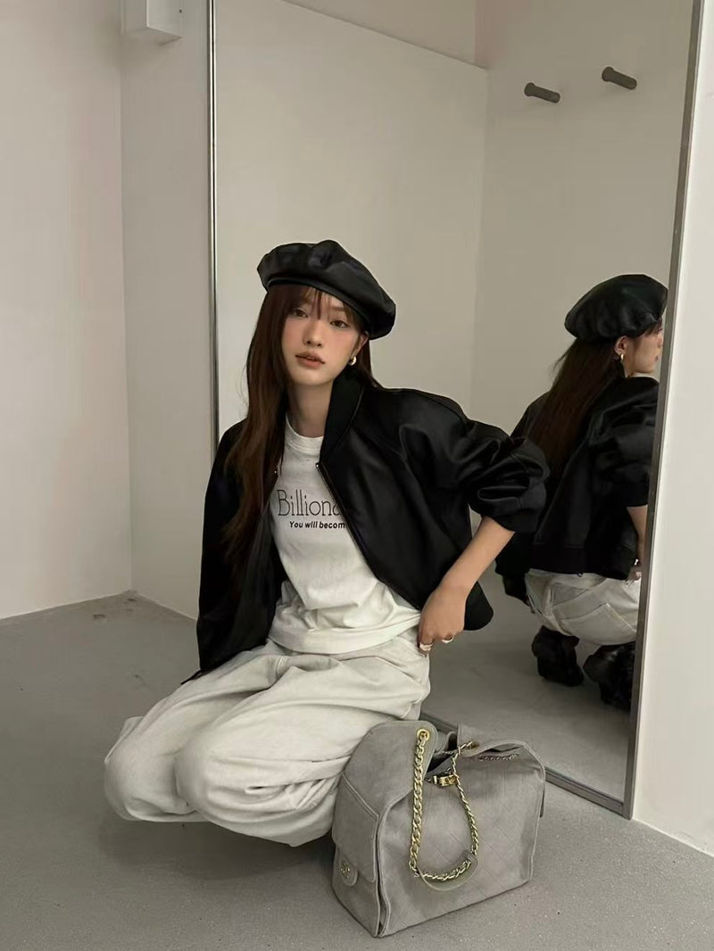 Oversized Zip-up Bomber Crop Jacket