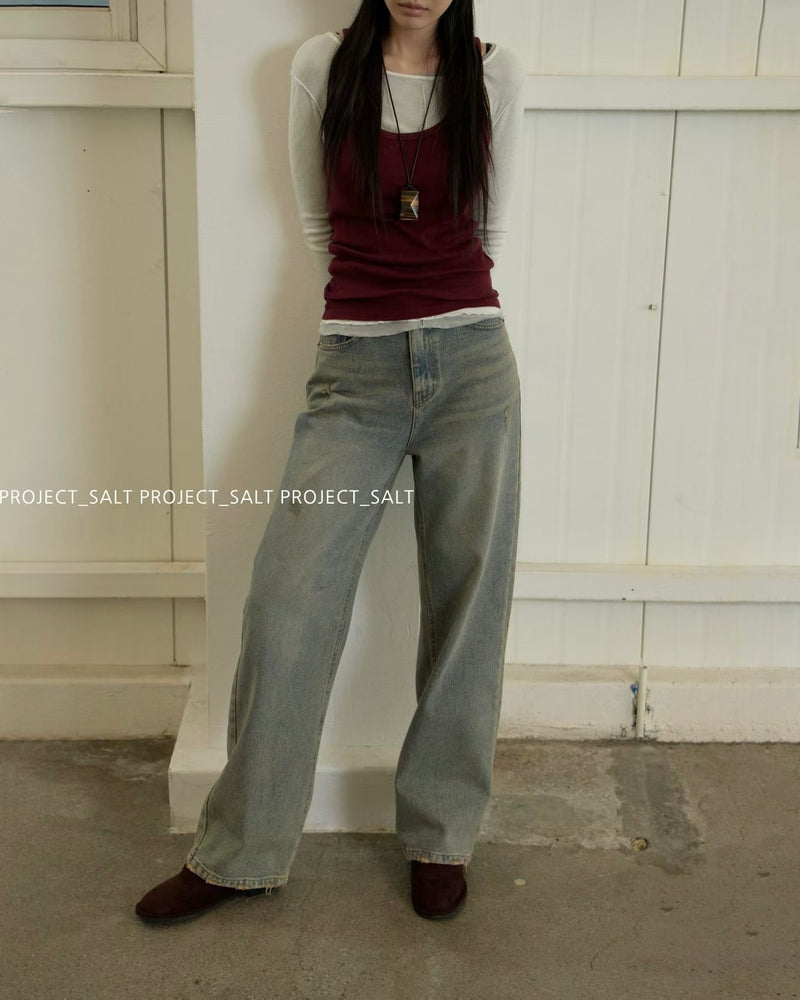 Small Distress Tapered Leg Jeans