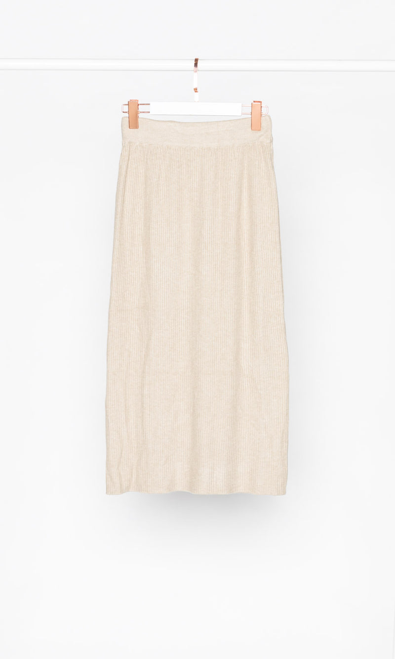 Pleated with Drawstring Knit Midi Skirt