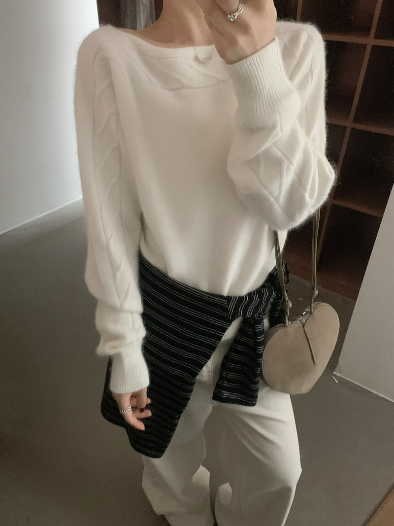 Cable Knit Boat Neck Sweater