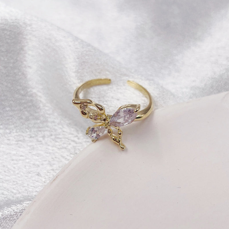 Asymmetrical Rhinestone Butterfly Ring