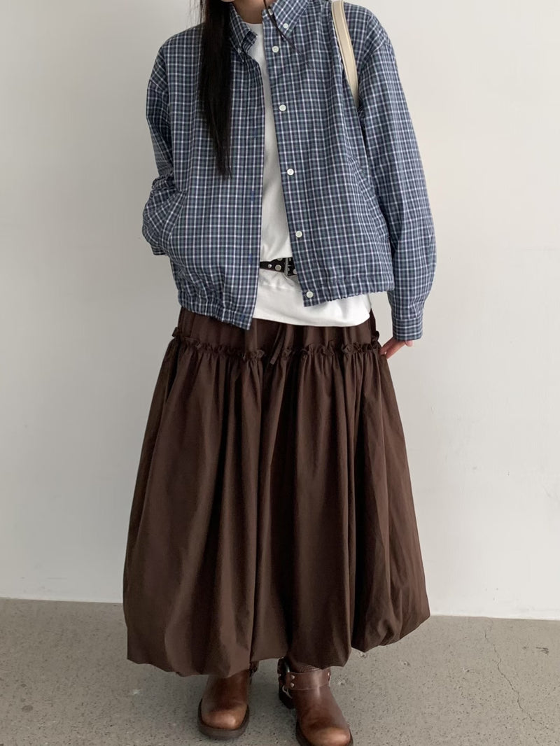 Ruffle Trim Puffy Maxi Skirt