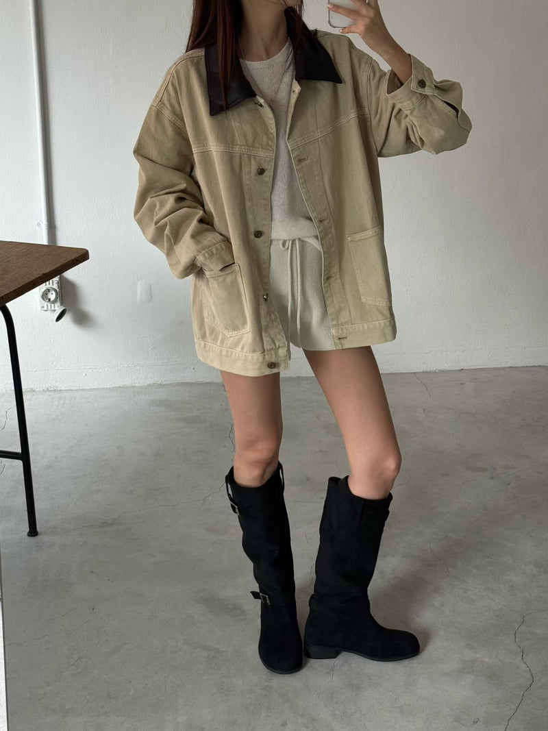 Brown Collar Oversized Utility Jacket