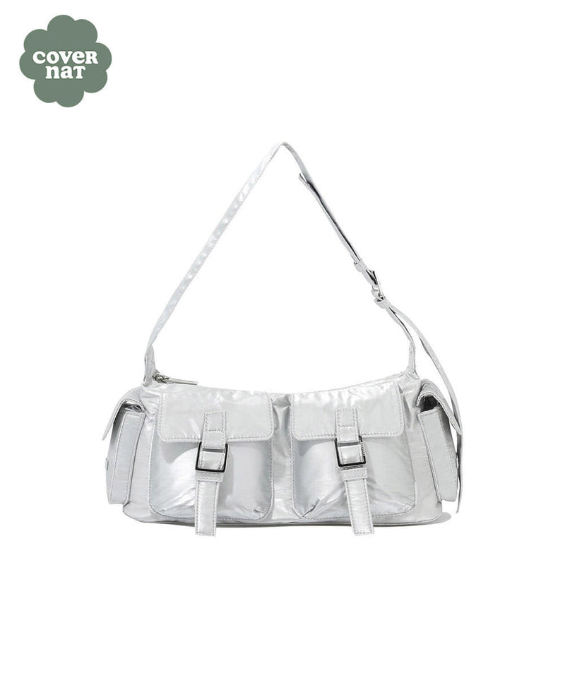 Clover Heart Two Pockets Shoulder Bag Silver