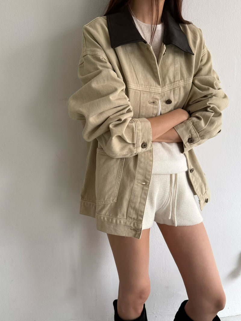 Brown Collar Oversized Utility Jacket
