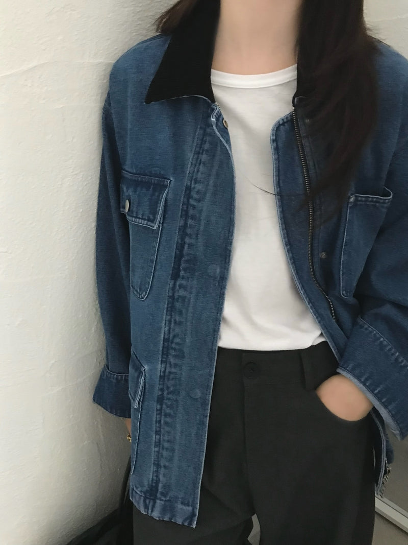 Black Collar Denim Workwear Jacket