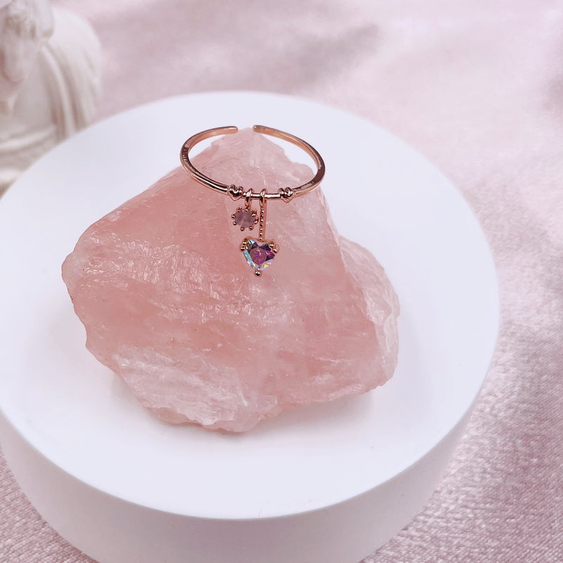 Hanging Heart and Pink Rhinestone Ring