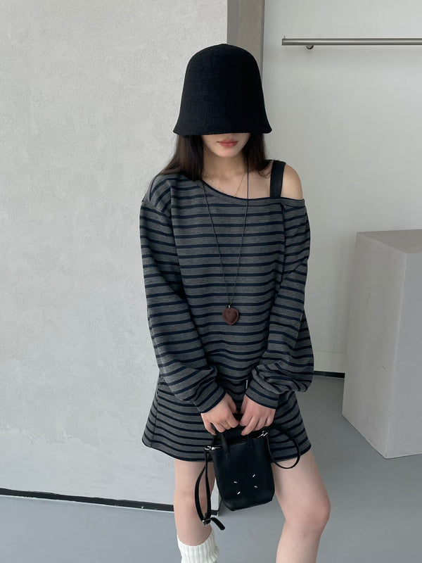 Drop Shoulder Stripe Sweatshirt with Strap