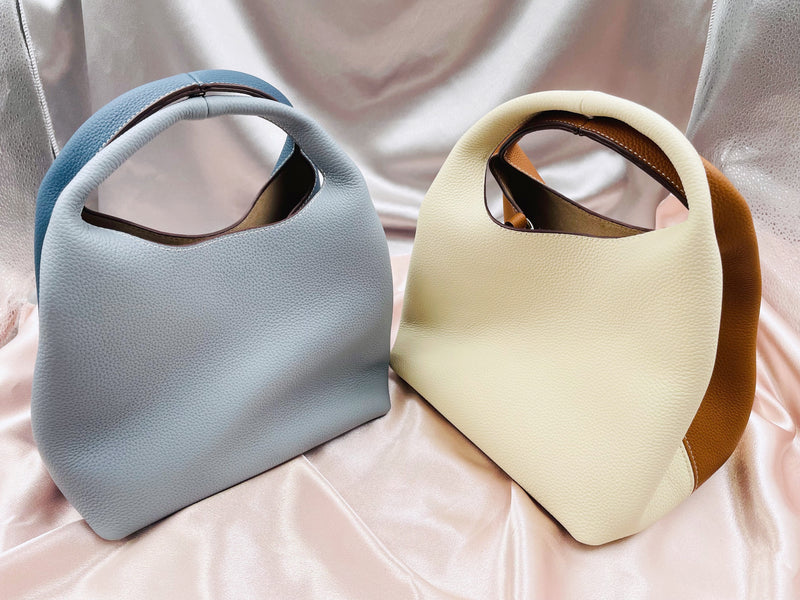 Contrasting Color Bucket Bag with Strap