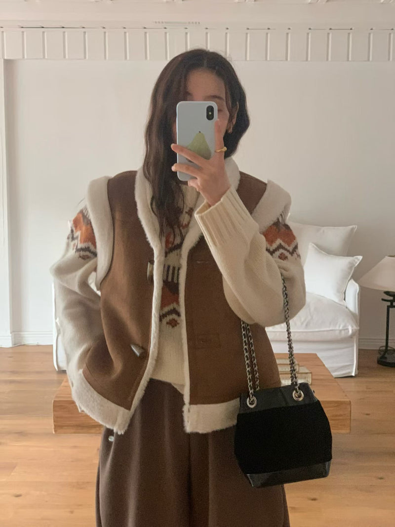 Contrasting Suede Leather Bucket Bag