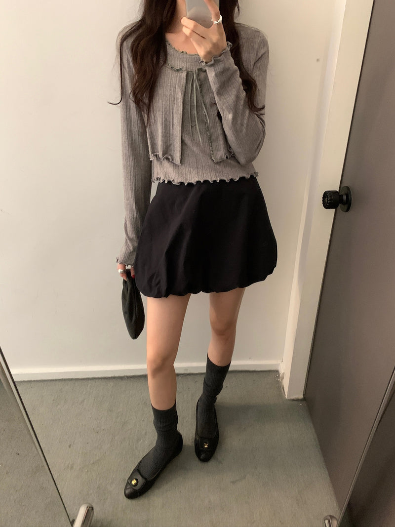 Ruffle Edges Tank and Crop Cardigan Set