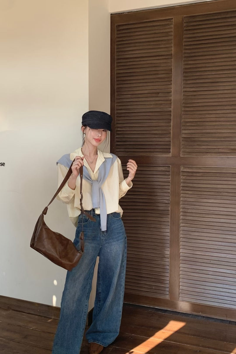 Oversized Shirt with Knit Shawl