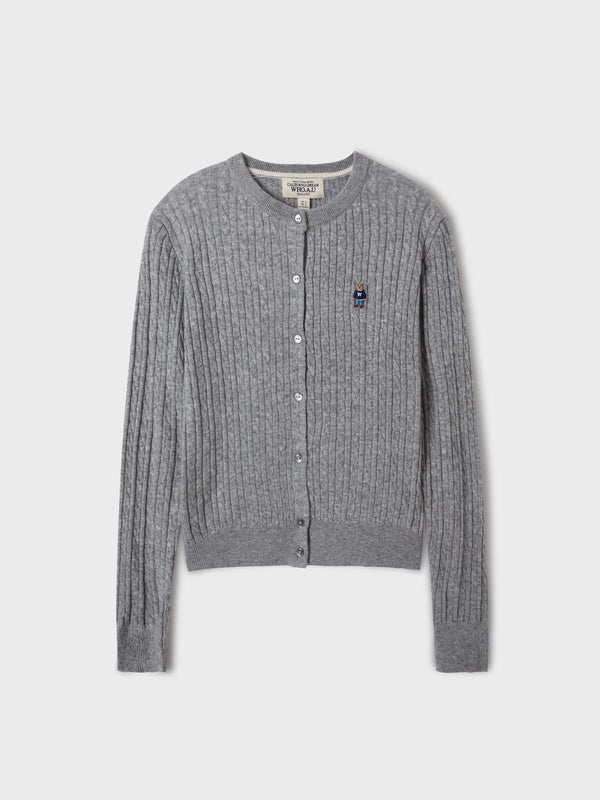 Steve High Gauge Wool Cable Cardigan Melange Grey