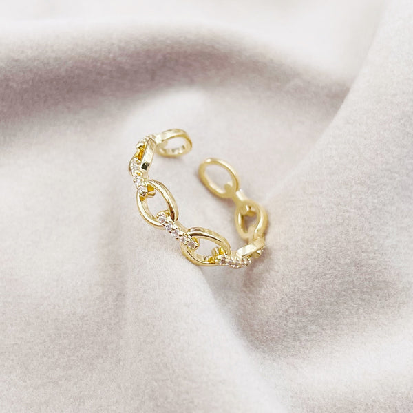 Chain with Rhinestone Links Ring