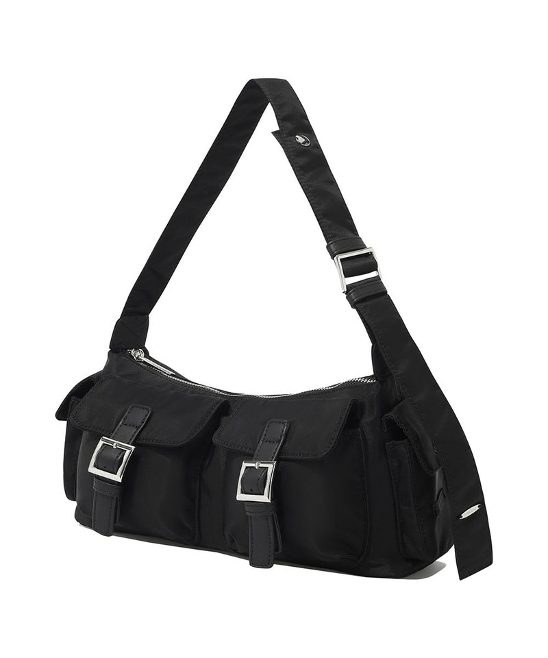 Clover Heart Two Pockets Shoulder Bag Black