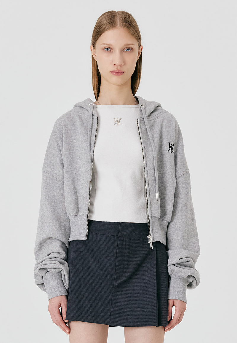 Signature Crop Hood Zip-up Grey