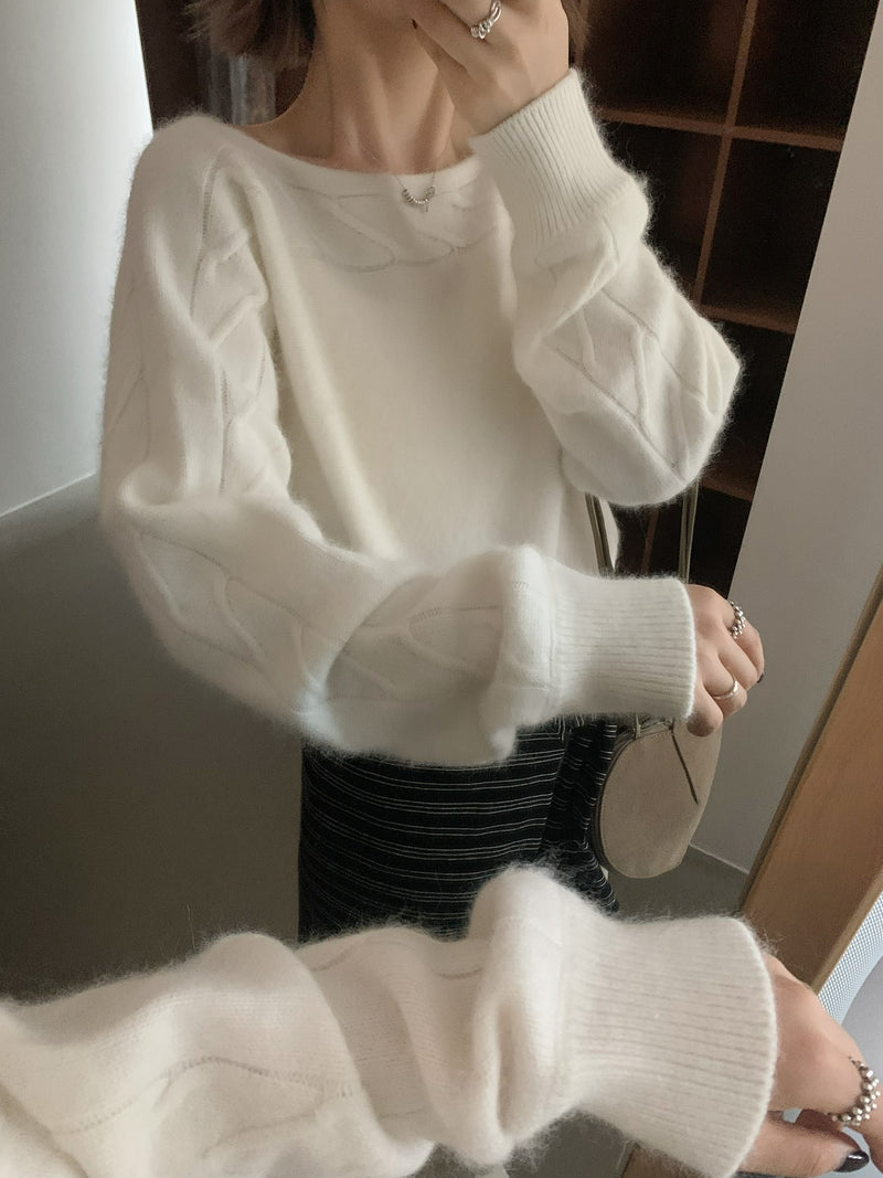 Cable Knit Boat Neck Sweater