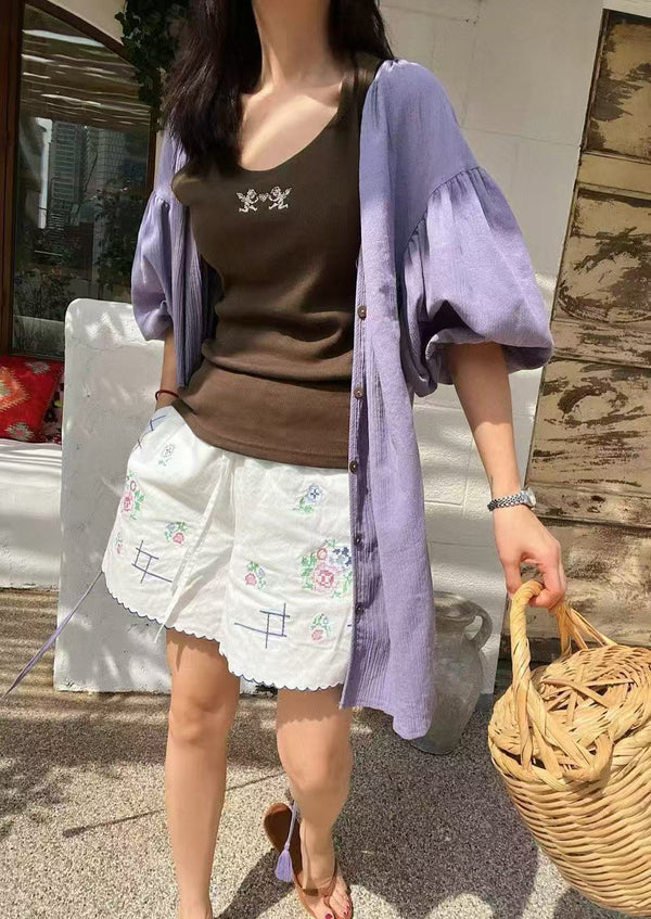 Balloon Mid Sleeves Button Up Top