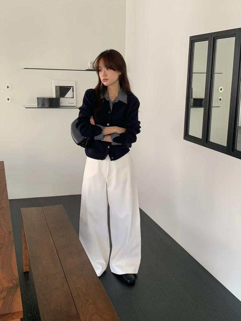 Checker Shirt Collar and Cuffs Cardigan