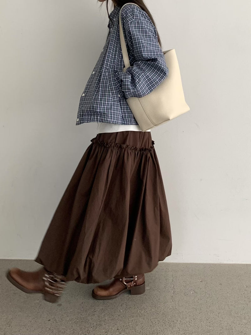 Ruffle Trim Puffy Maxi Skirt
