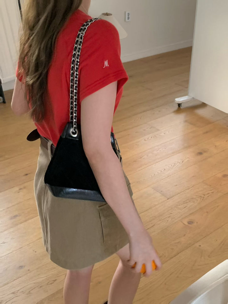 Contrasting Suede Leather Bucket Bag