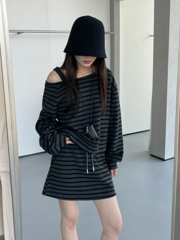 Stripe Mini Skirt with Drawstring