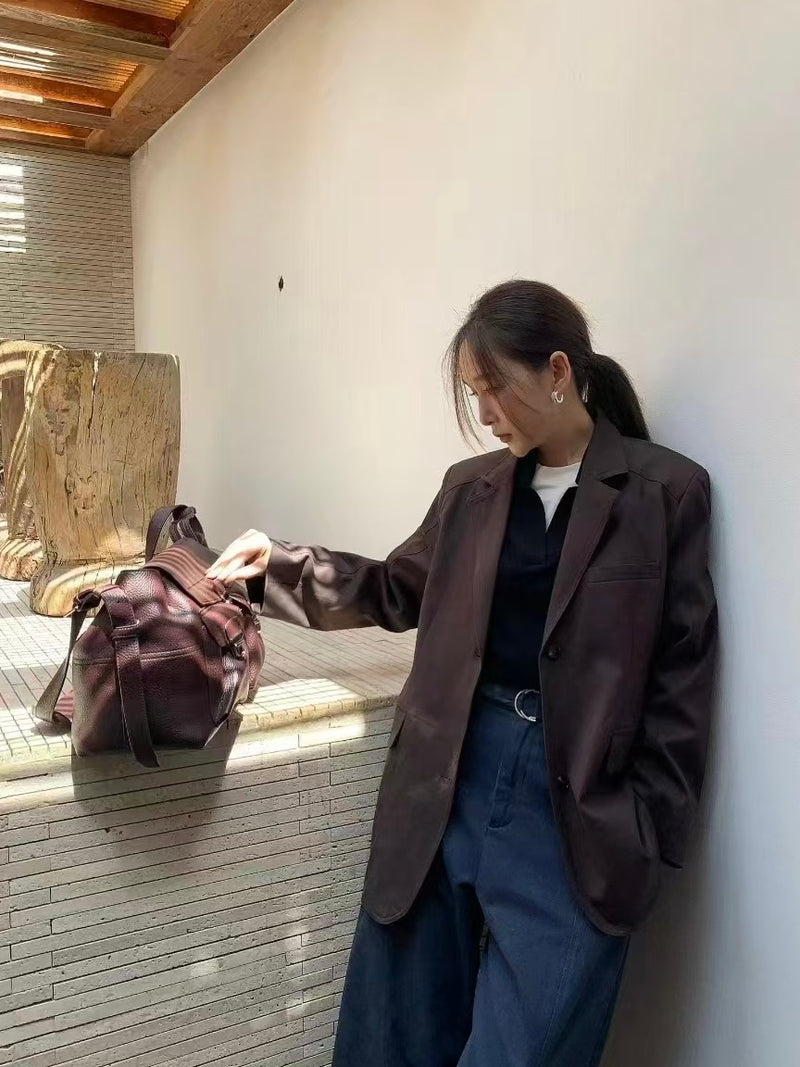 Oversized Single-breasted Suede Blazer