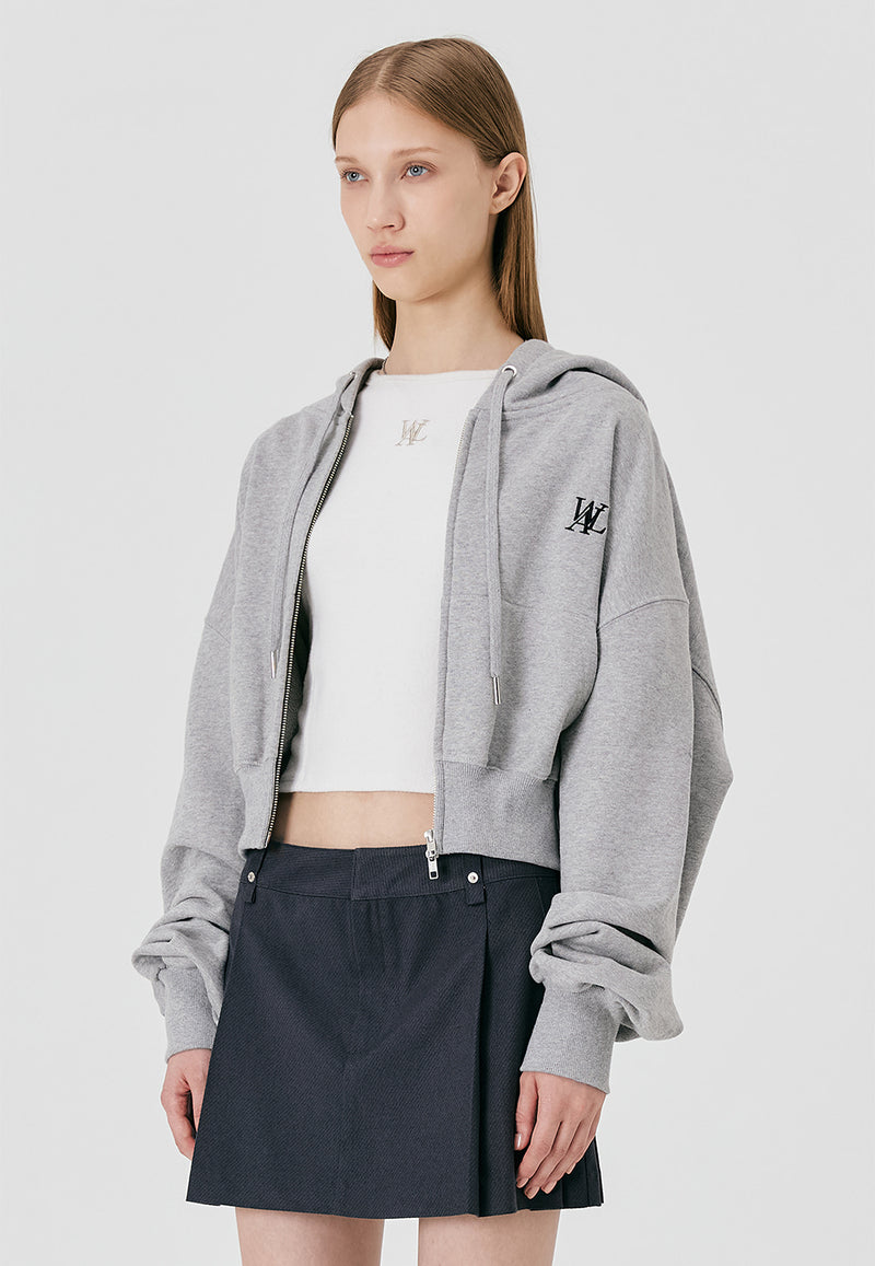 Signature Crop Hood Zip-up Grey