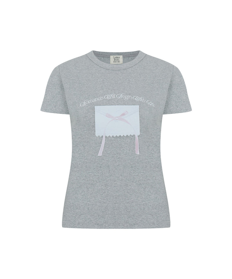 Ribbon Letter Slim T-shirts Grey