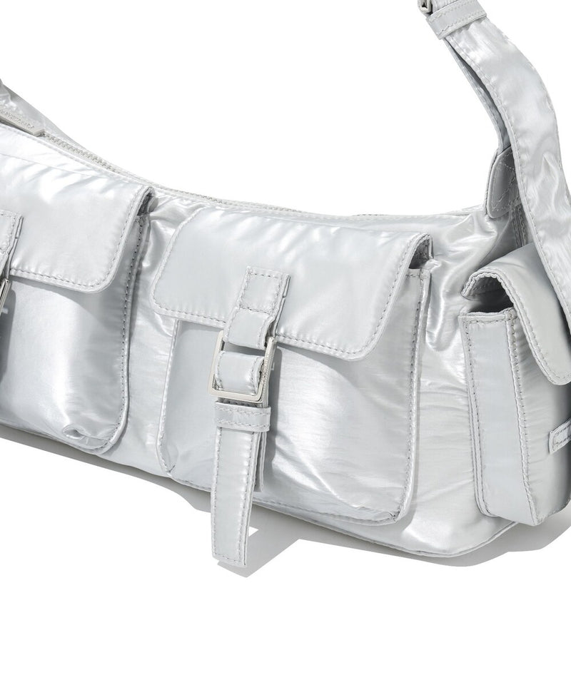 Clover Heart Two Pockets Shoulder Bag Silver