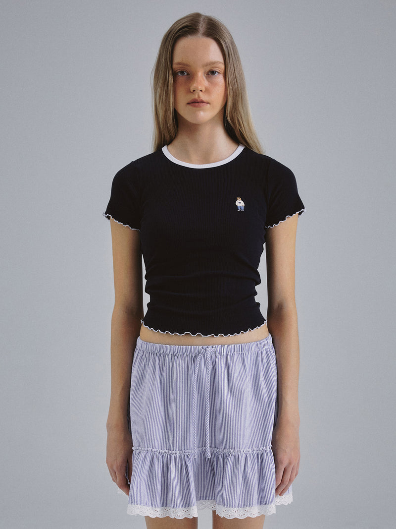 Steve Ribbed Frill T-shirt Navy