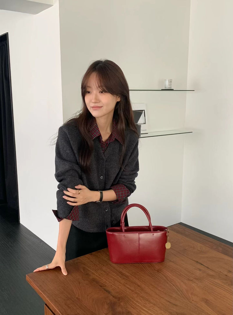 Checker Shirt Collar and Cuffs Cardigan