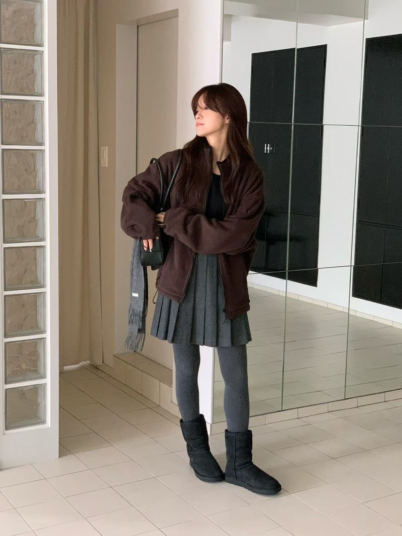 High Neck Oversized Fleece Jacket with Drawstrings