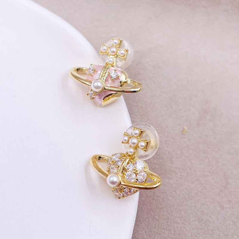 Heart with Cross Planet Earrings