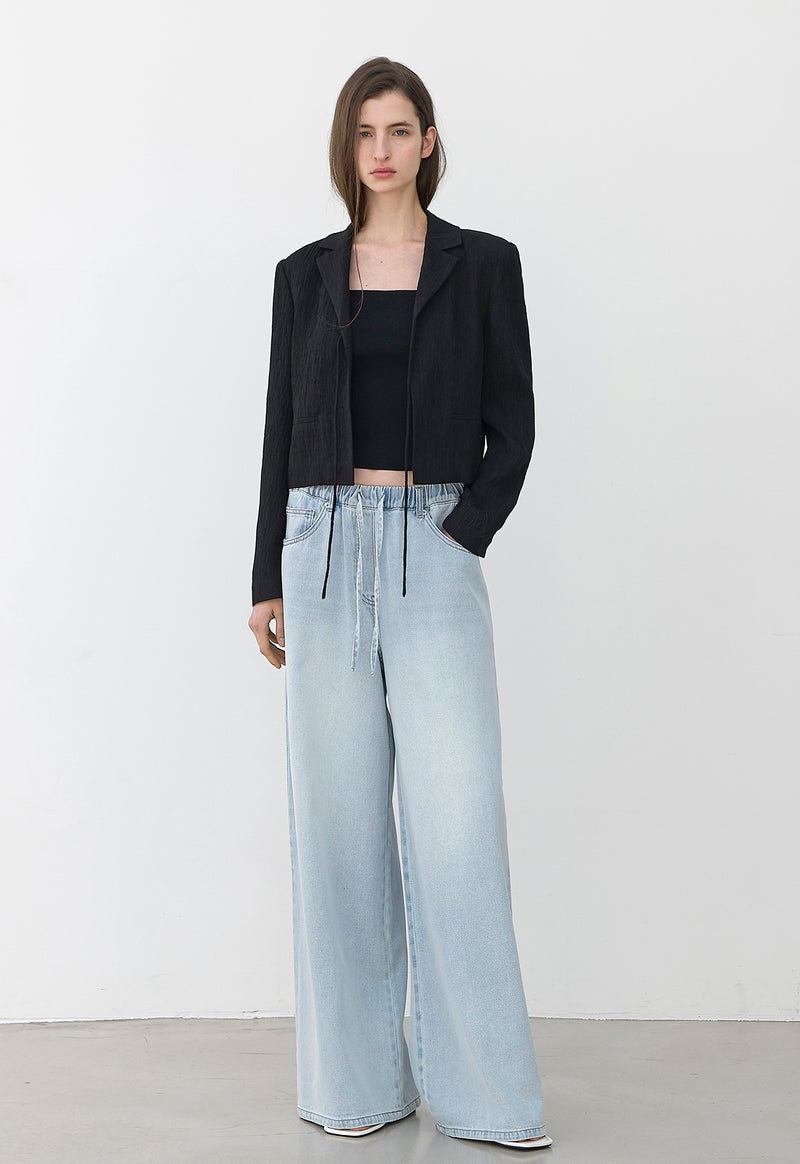 Banding String Ice Wide Denim Jeans