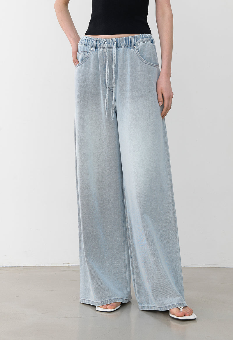 Banding String Ice Wide Denim Jeans