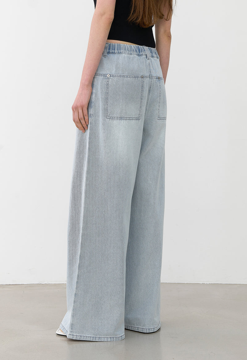 Banding String Ice Wide Denim Jeans
