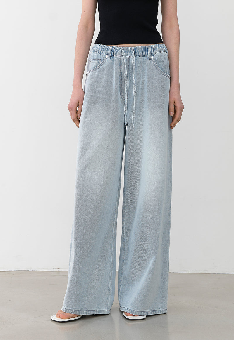 Banding String Ice Wide Denim Jeans