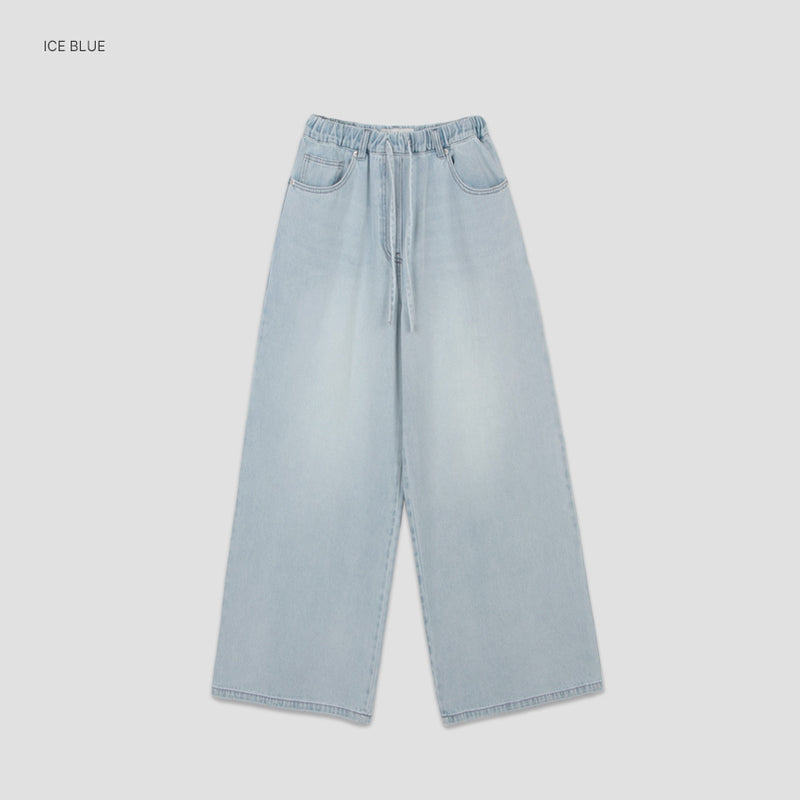 Banding String Ice Wide Denim Jeans