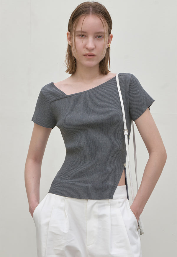 Unbalanced Cutout Slim Knit Charcoal