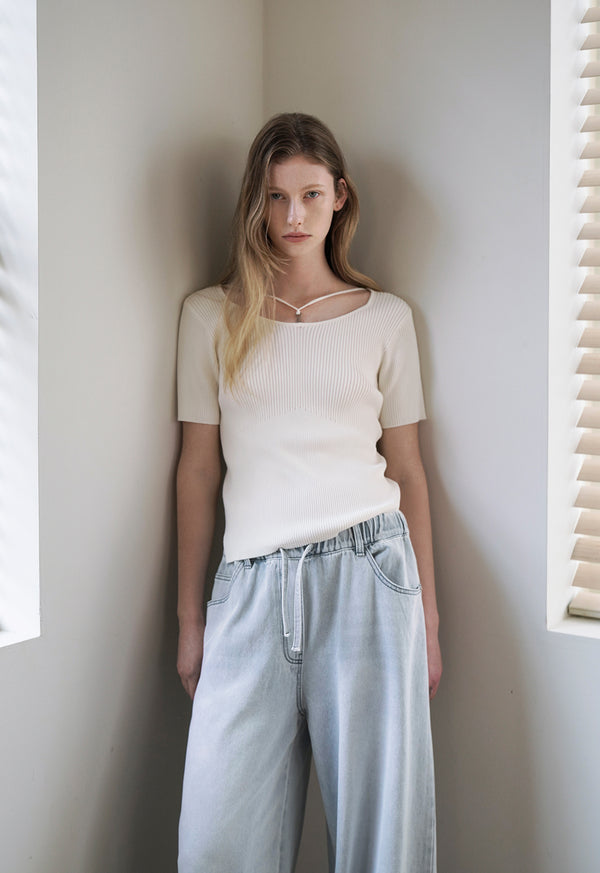 Banding String Ice Wide Denim Jeans