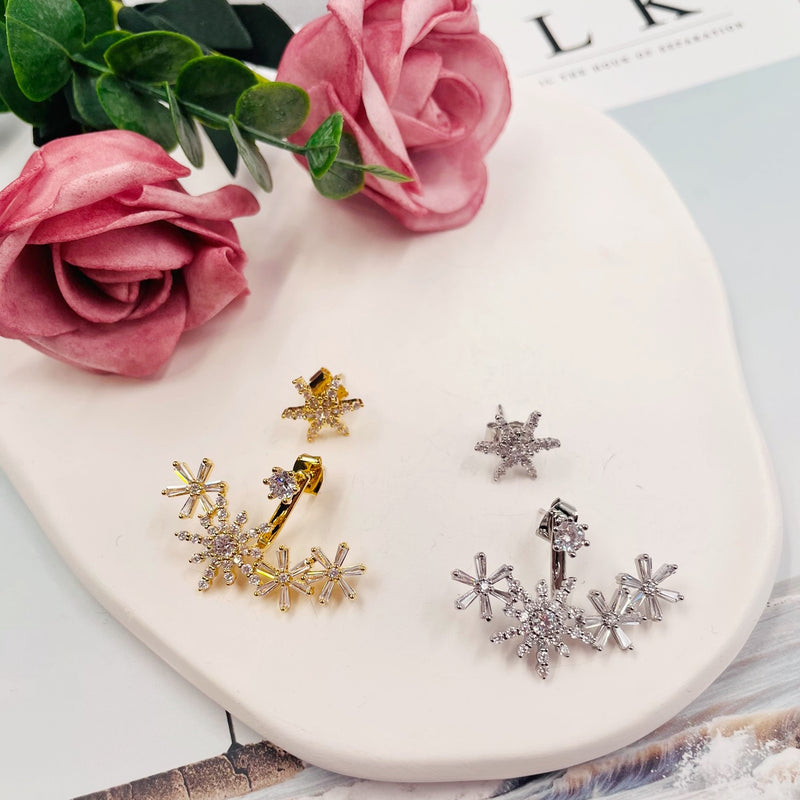 Asymmetrical Rhinestone Star and Flower Earrings